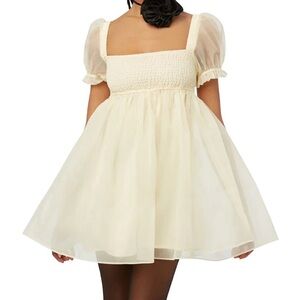 WEWOREWHAT PUFF SLEEVE ORGANZA STRAW MINI DRESS